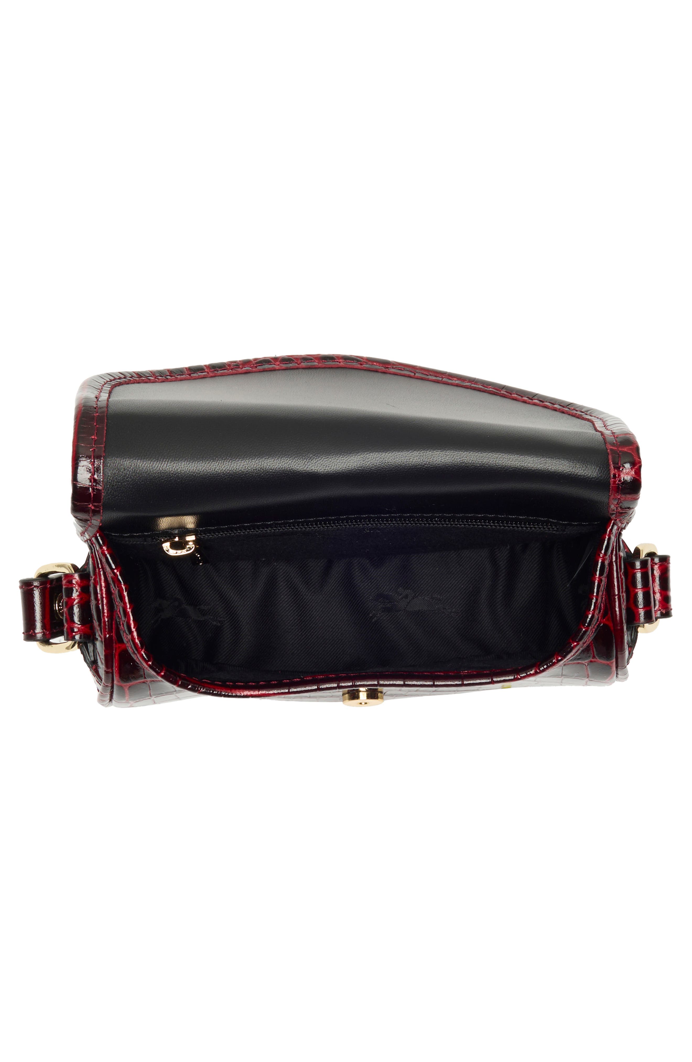 Longchamp Croc Embossed Leather Crossbody Bag, Alternate, color, Burgundy