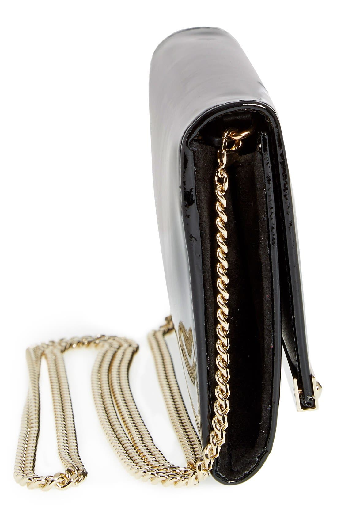'Milla' Patent Leather Wallet on a Chain, Alternate, color, BLACK