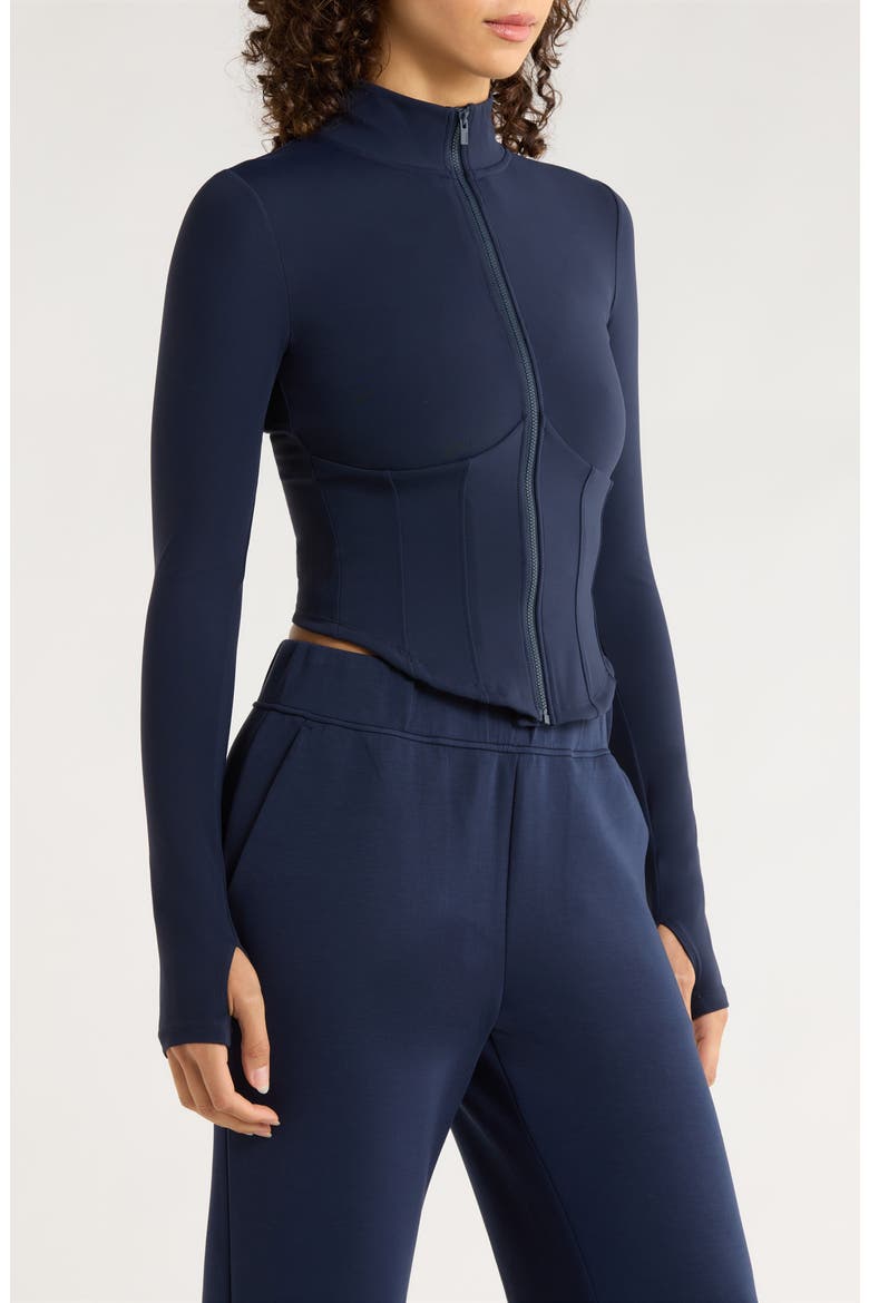 Sculpt Corset Seamed Crop Zip-Up Jacket, Alternate, color, NAVY BLAZER