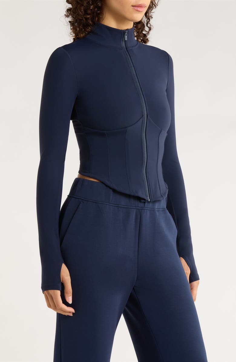 MPG Sculpt Corset Seamed Crop Zip-Up Jacket, Alternate, color, Navy Blazer