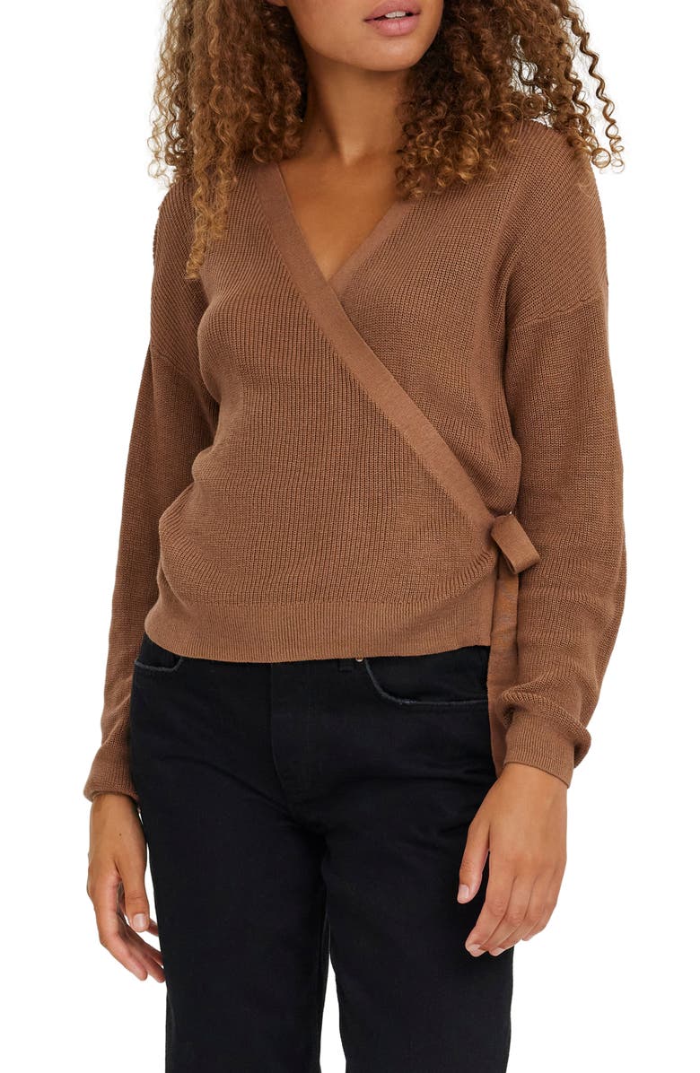 VERO MODA Lexsun Surplice Wrap Balloon Sleeve Cardigan, Main, color, 