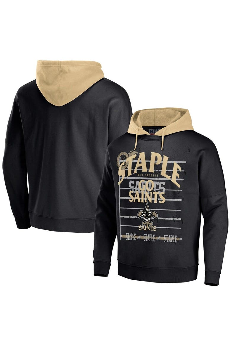 Men's NFL x Staple Black New Orleans Saints Throwback Vintage Wash Pullover Hoodie, Main, color, Black