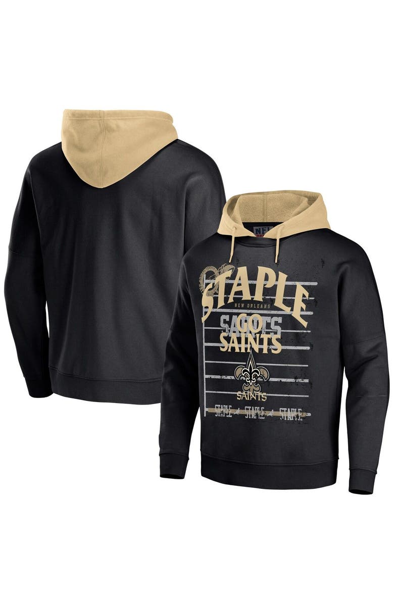STAPLE Men's NFL x Staple Black New Orleans Saints Throwback Vintage Wash Pullover Hoodie, Main, color, 