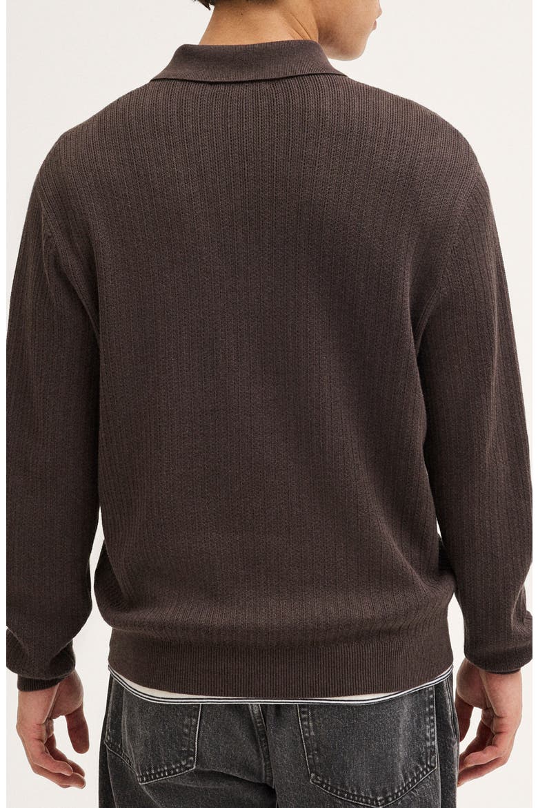Nile Stitch Button-Up Sweater Polo, Alternate, color, DARK COCOA