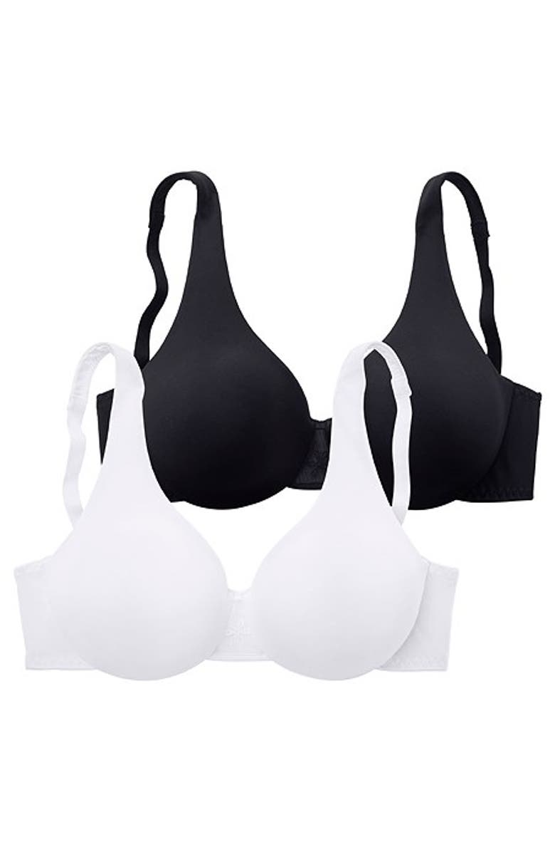 LASCANA 2 Pk Flower T-Shirt Bras, Alternate, color, Black & White