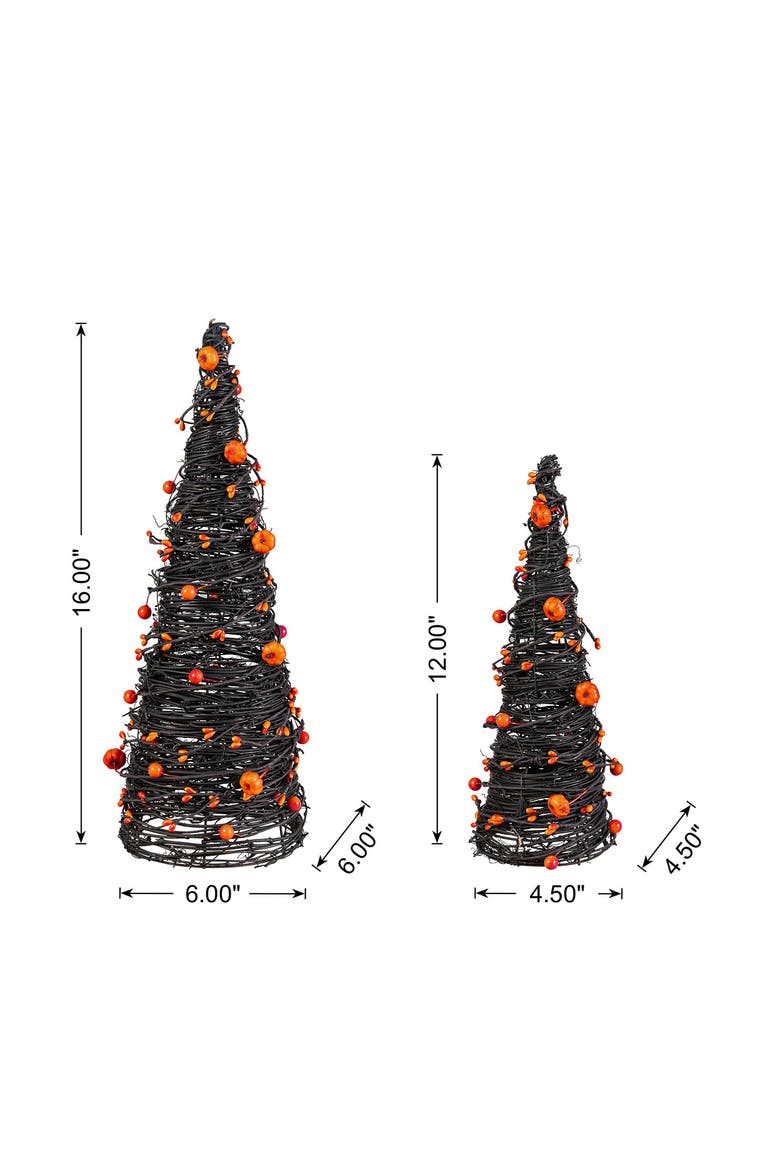 Set of 2 Halloween Eucalyptus With Bats Pumpkin Cone Table Trees, Alternate, color, Black