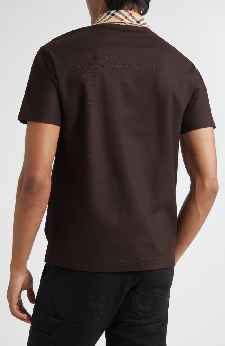 Burberry Evan Check Collar Cotton Piqué Polo, Alternate, color, Clove Brown