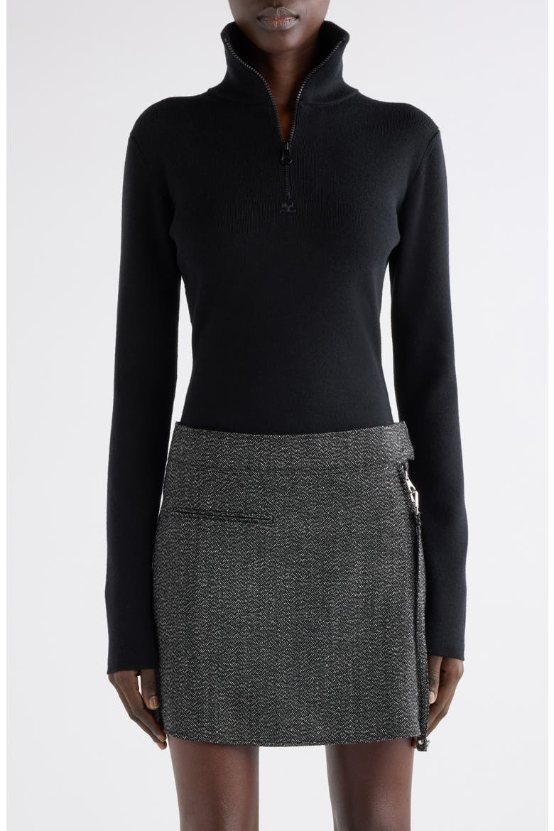 Merino Wool Mock Neck Half Zip Sweater, Alternate, color, BLACK