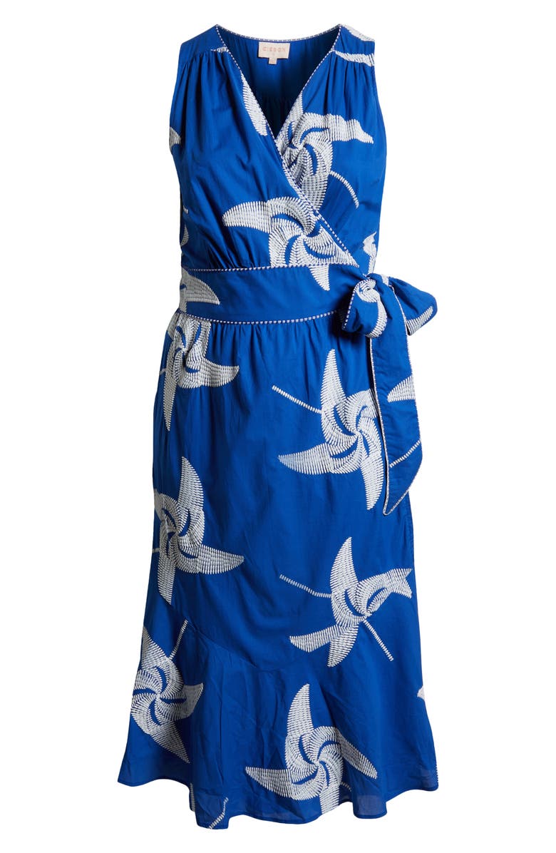 CIEBON Kaiden Embroidered Tie Belt Maxi Wrap Sundress, Alternate, color, Blue/ White