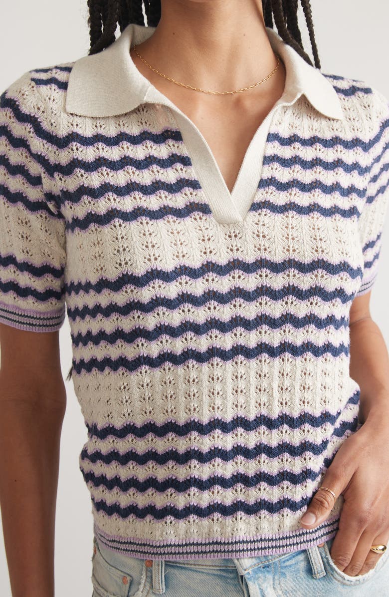 Marine Layer Spencer Pointelle Stitch Short Sleeve Polo Sweater, Alternate, color,