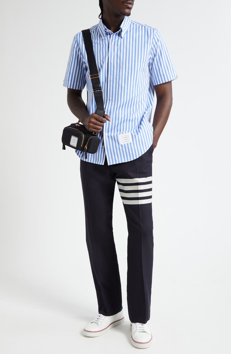 Thom Browne Straight Fit Stripe Button-Down Shirt, Alternate, color, Medium Blue