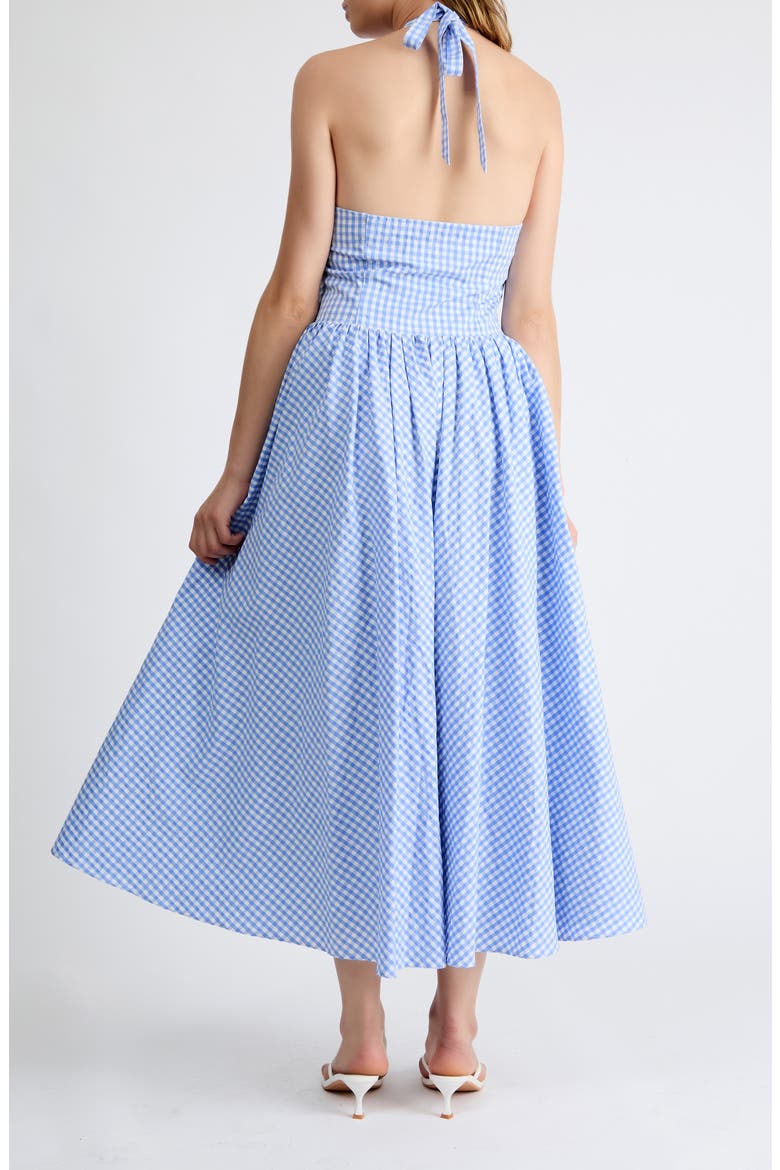 Elodie Gingham Halter Midi Dress, Alternate, color, BLUE GINGHAM