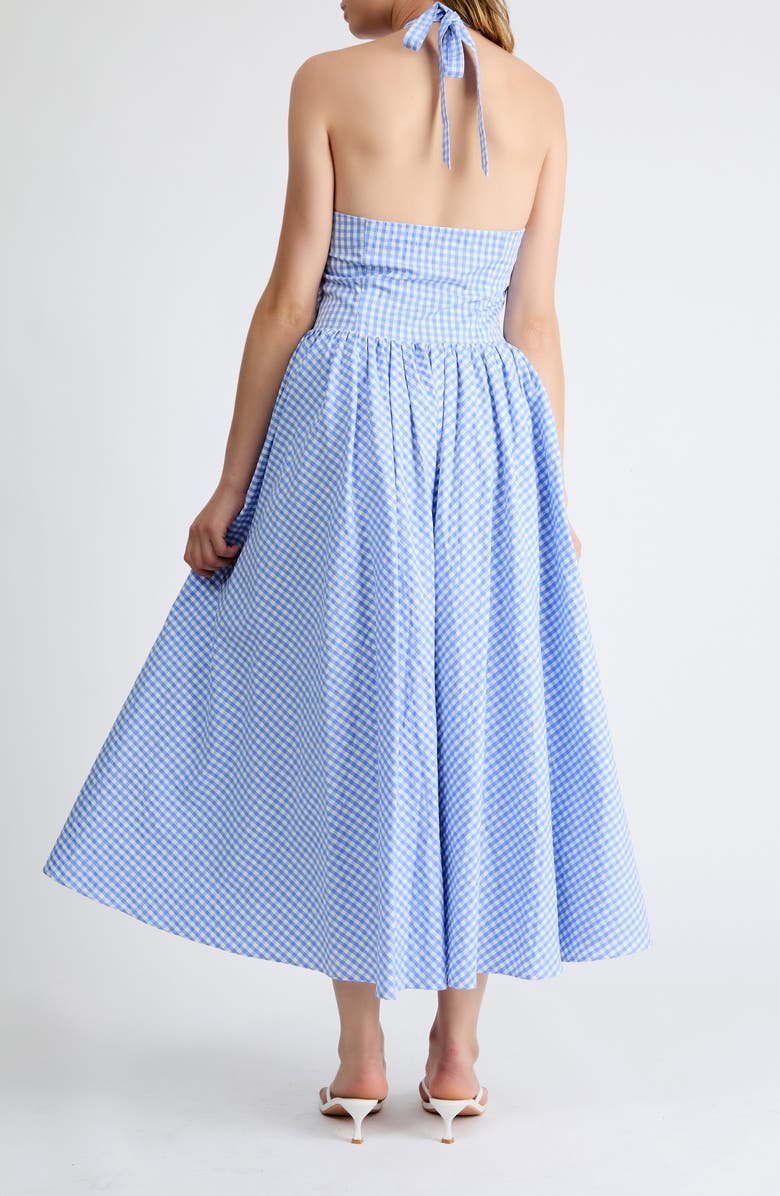 Extro & Vert Elodie Gingham Halter Midi Dress, Alternate, color, Blue Gingham