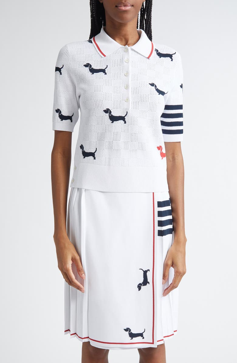 Thom Browne 4-Bar Hector Intarsia Pointelle Sweater, Main, color, White