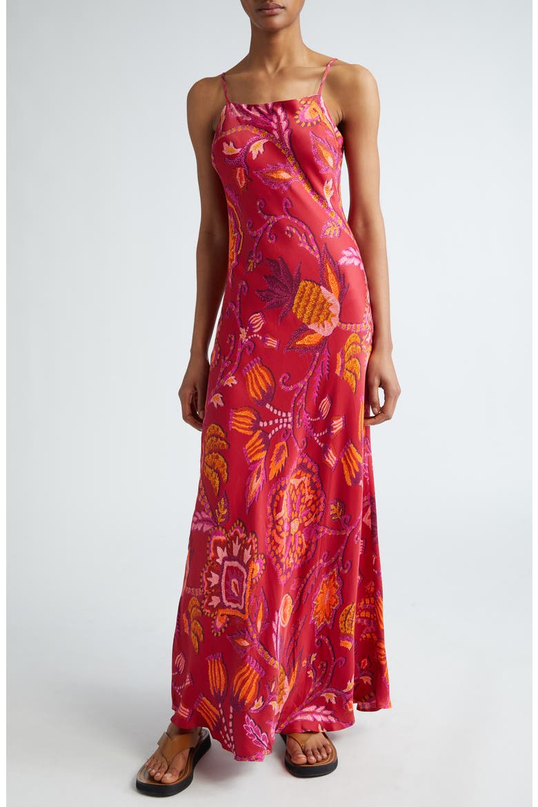 Sunset Tapestry Satin Maxi Slipdress, Main, color, SUNSET TAPESTRY PINK