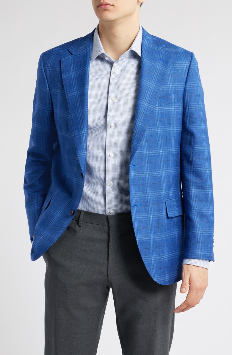 Peter Millar Hartford Classic Fit Plaid Wool & Silk Blend Sport Coat, Main, color, Medium Blue