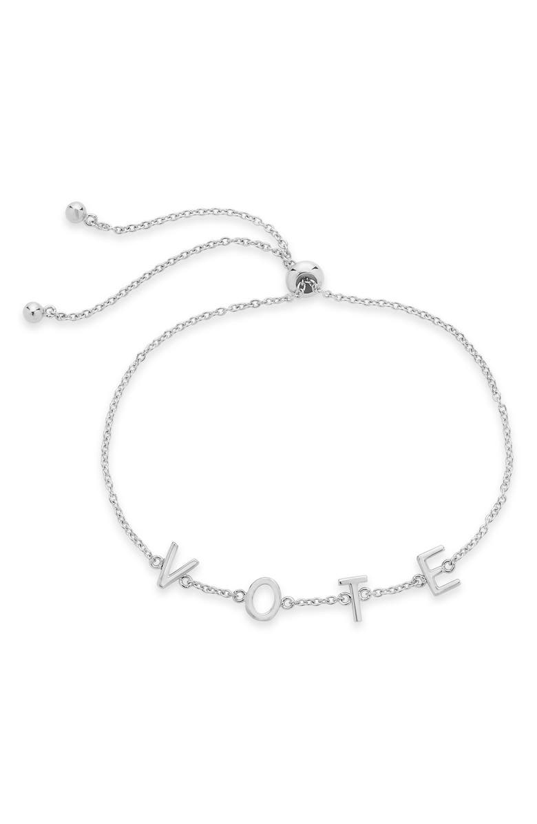 Sterling Forever Vote Bolo Slider Bracelet, Main, color, Silver