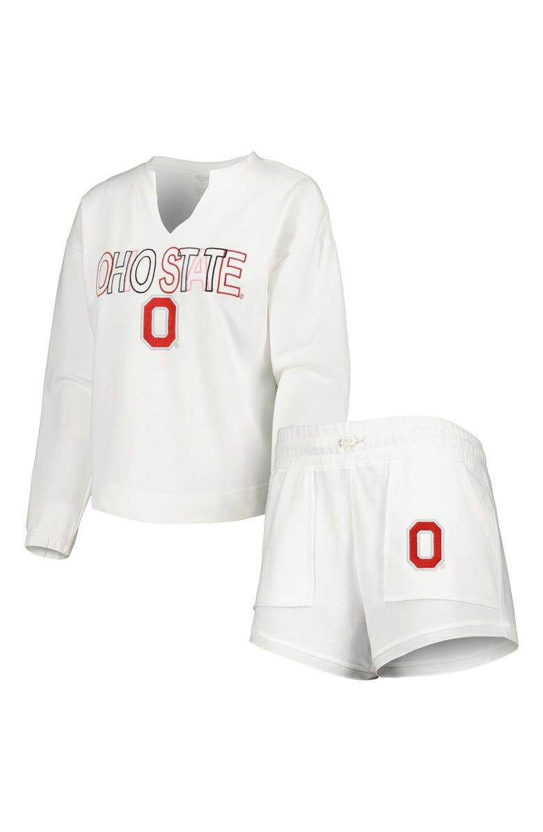 CONCEPTS SPORT Women's Concepts Sport  White Ohio State Buckeyes Sunray Notch Neck Long Sleeve T-Shirt & Shorts Set, Main, color, 
