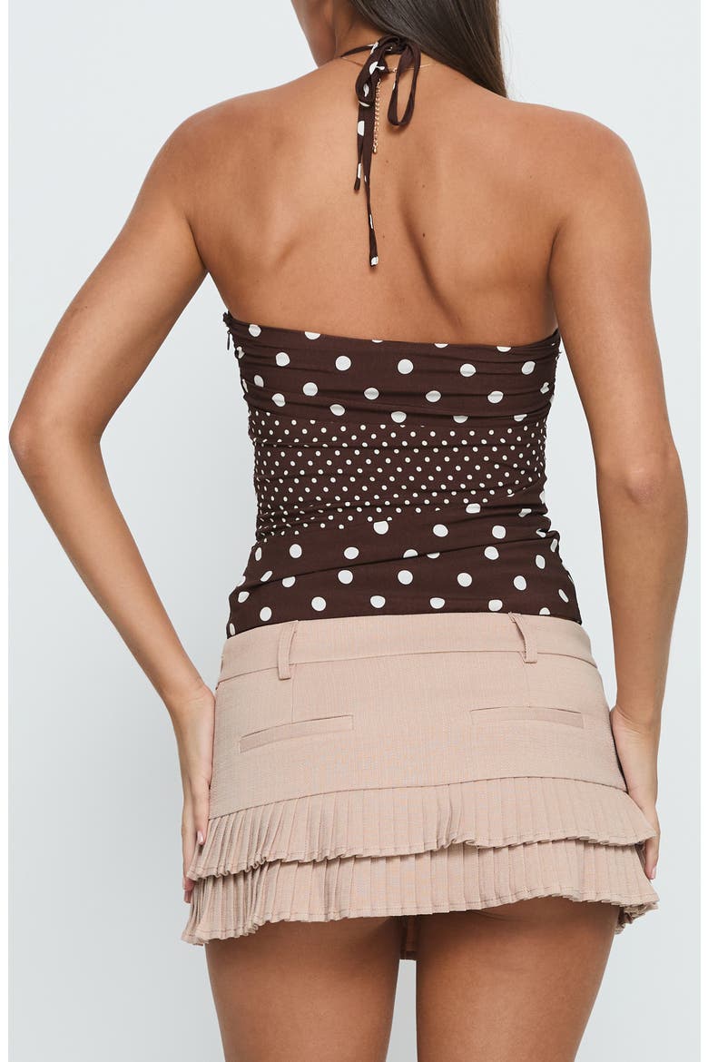 Marguerite Polka Dot Halter Top, Alternate, color, CHOCOLATE POLKA