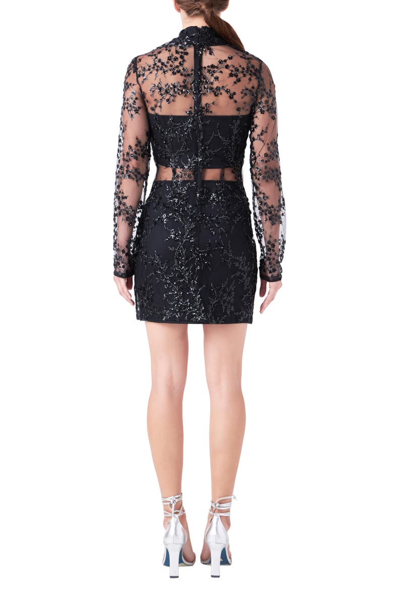 Long Sleeve Sequin Minidress, Alternate, color, BLACK