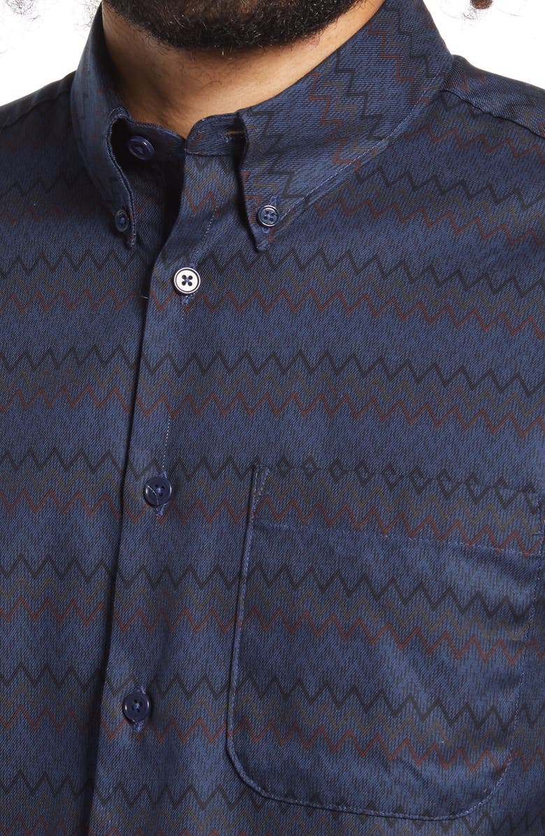 Naked & Famous Denim Relaxed Fit Zig Zag Button-Down Shirt, Alternate, color, 