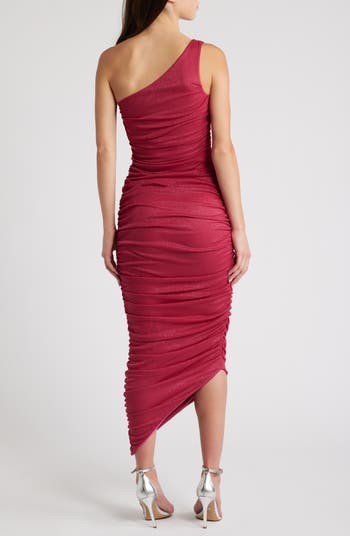 Ruched One-Shoulder Midi Dress