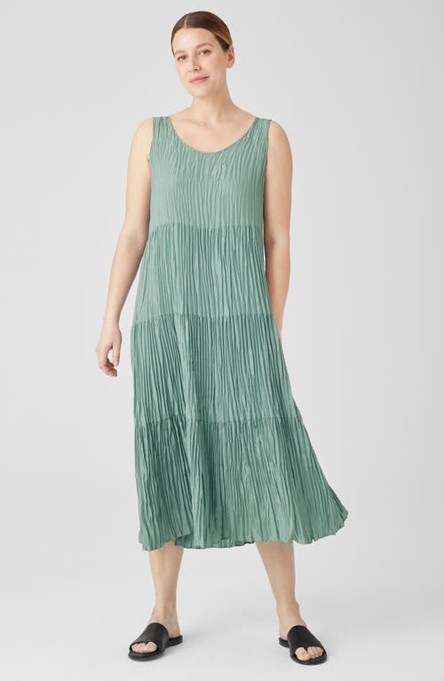 Eileen Fisher Tiered Pleated Silk Midi Dress In Dragonfly