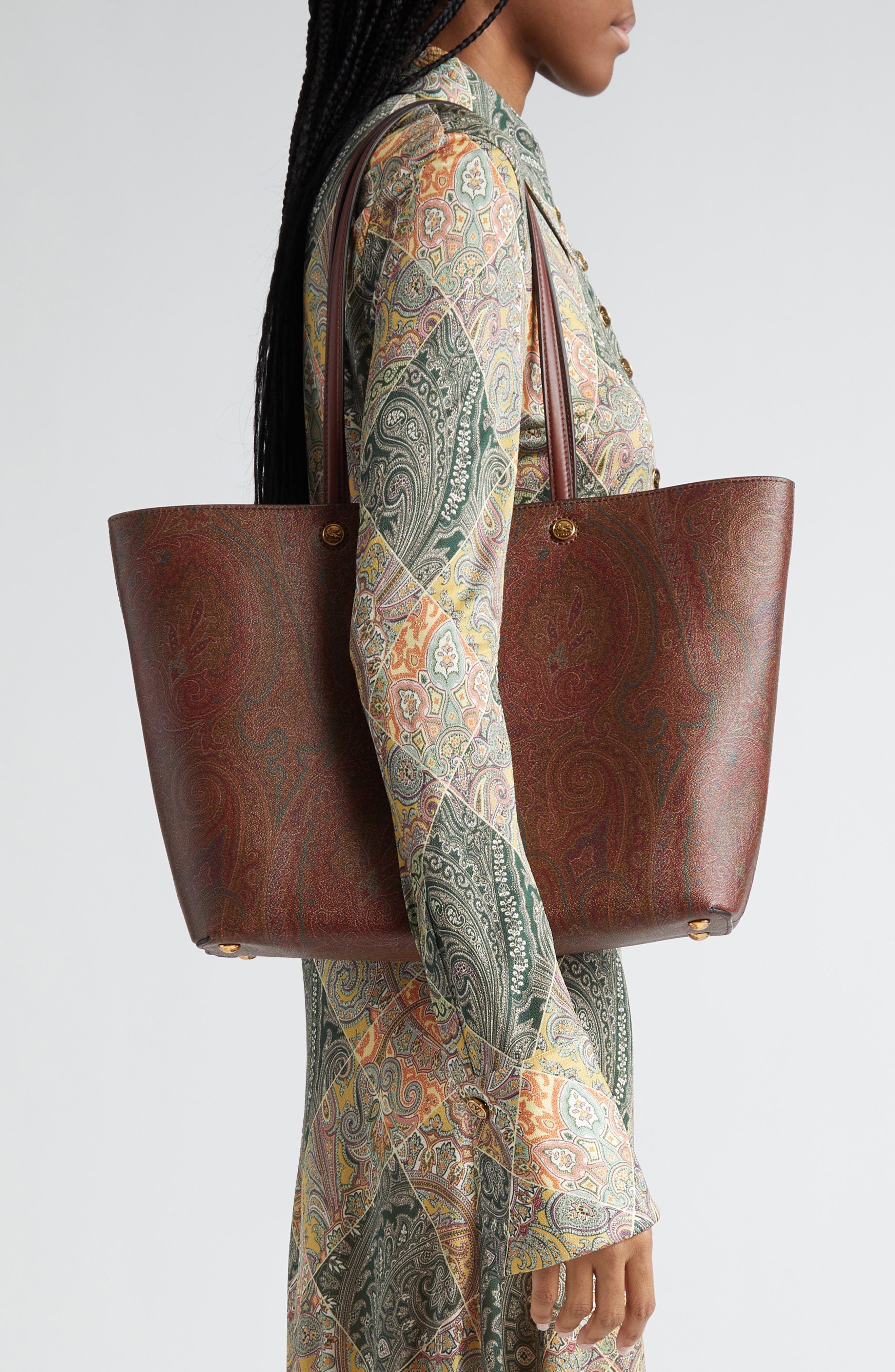 Etro Large Paisley Essential Shopper, Alternate, color, Brown