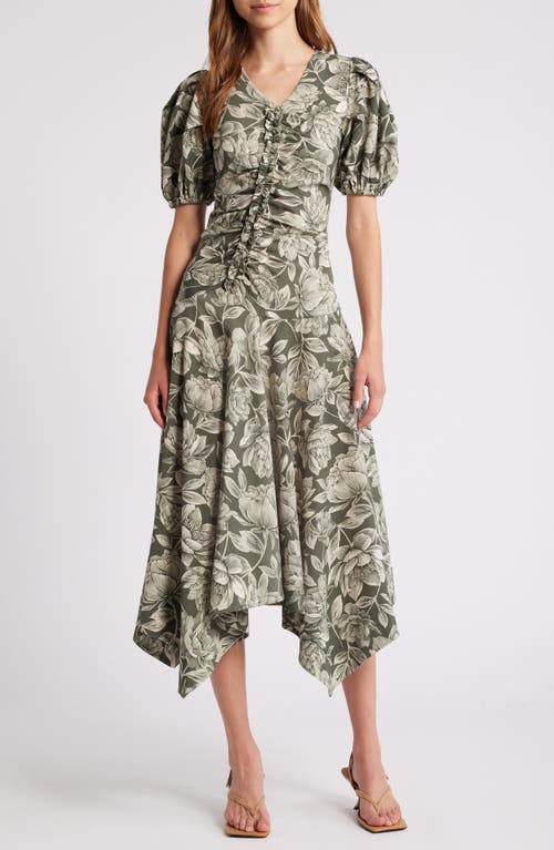 MOON RIVER Floral Puff Sleeve Dress in Green Multi 