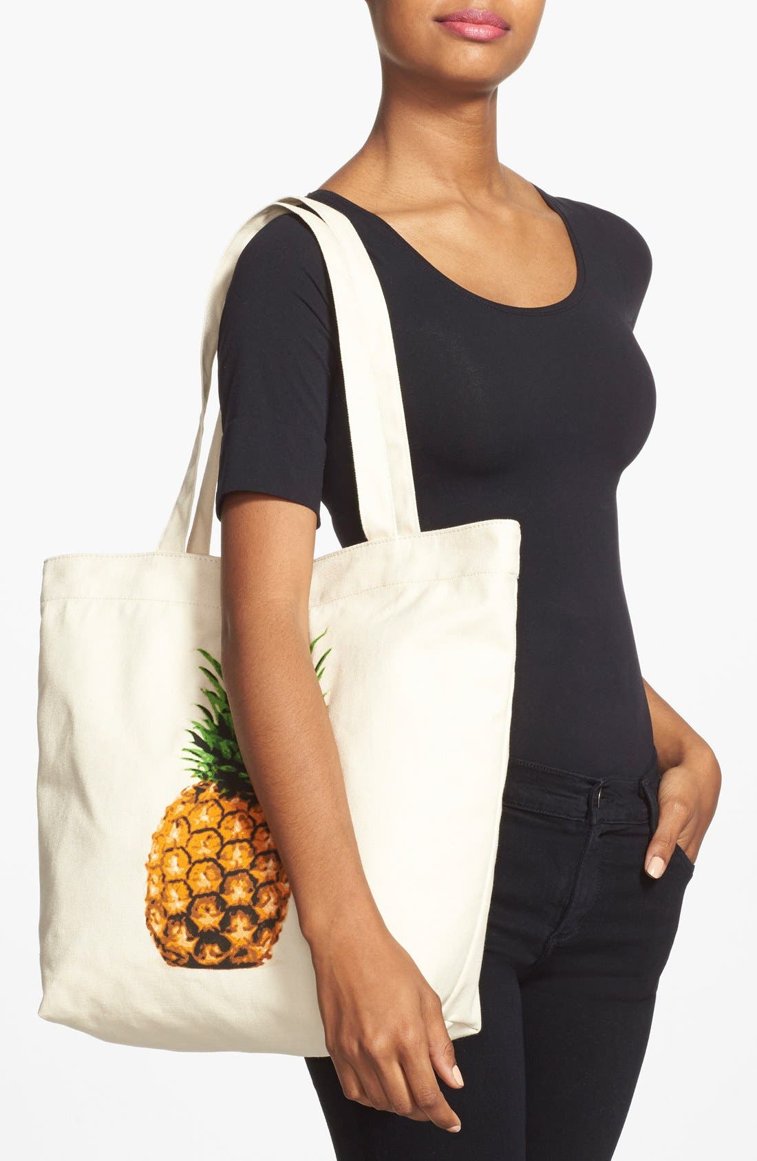 Printed Canvas Tote, Alternate, color, PINEAPPLE