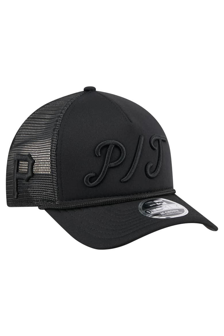 Men's New Era Black Pittsburgh Pirates City Initial 9FORTY A-Frame M-Crown Adjustable Trucker Hat, Alternate, color, Black