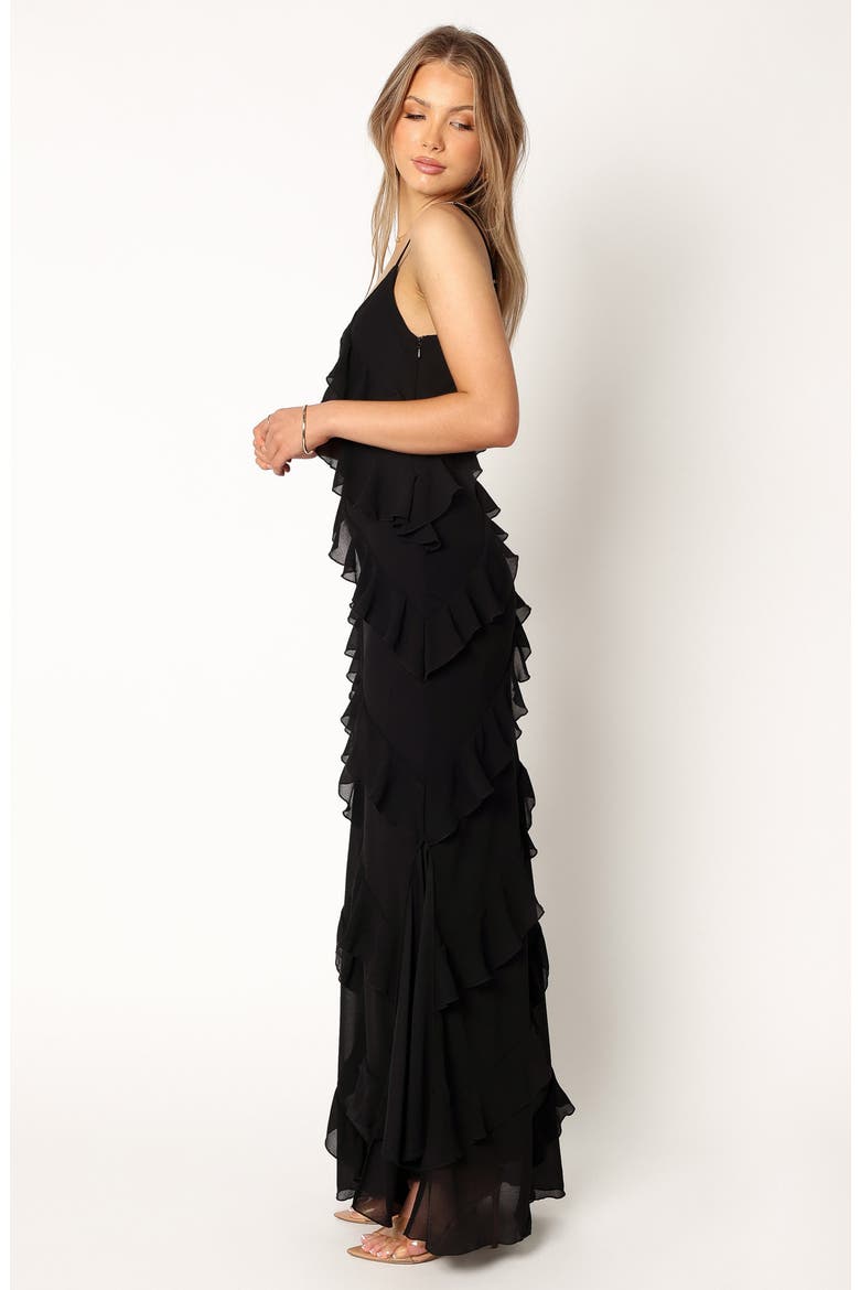 Ciao Ruffle Chiffon Gown, Alternate, color, BLACK