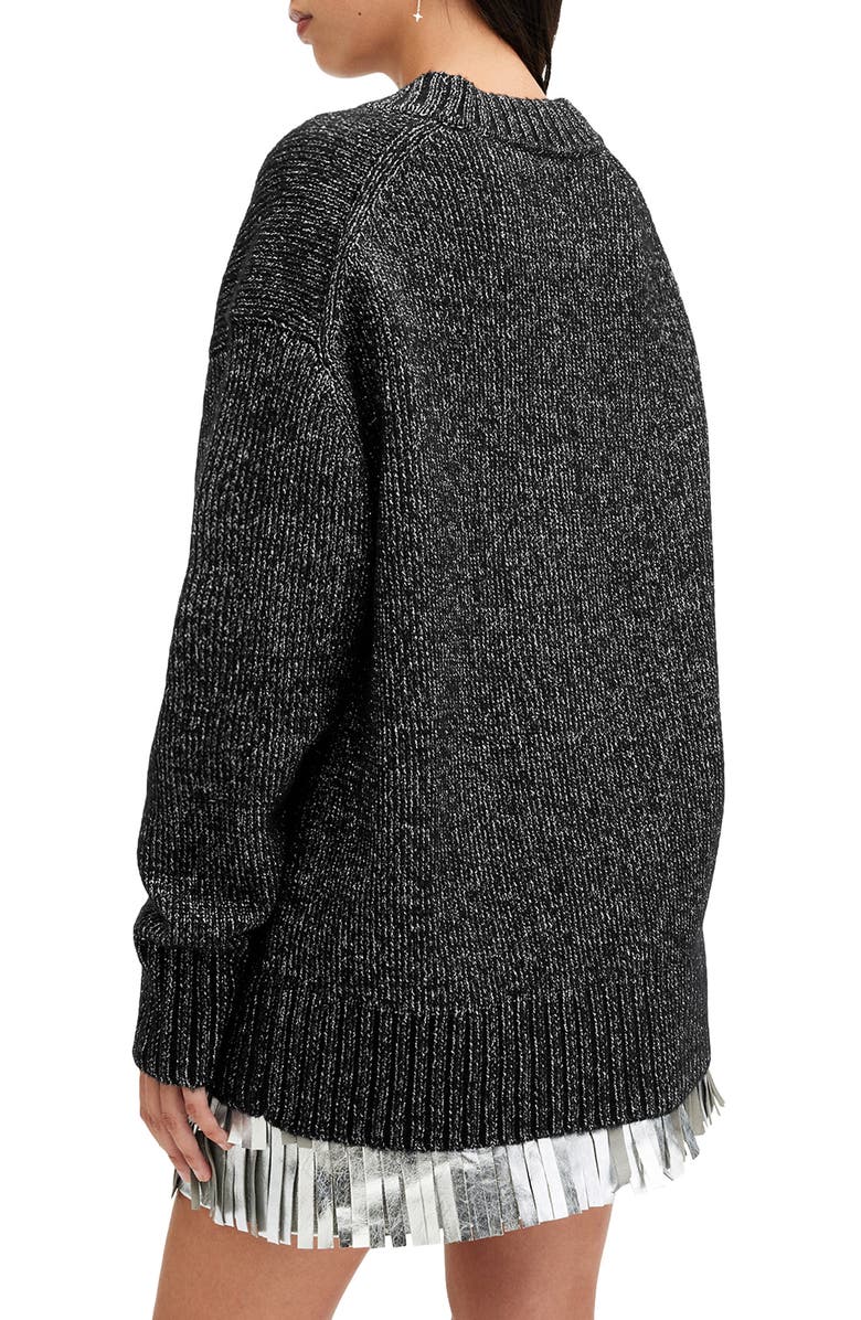 AllSaints Sabrina Metallic Merino Wool Blend Cardigan, Alternate, color, Black