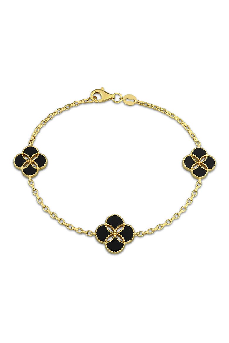 Flora Black Agate Station Bracelet, Main, color, BLACK