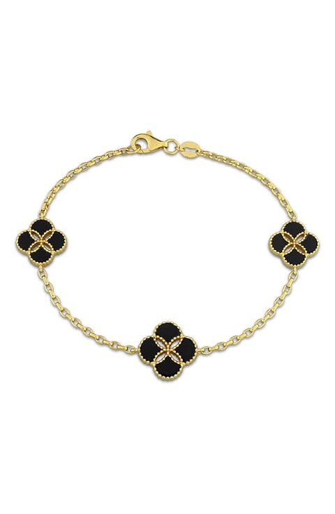 Flora Black Agate Station Bracelet