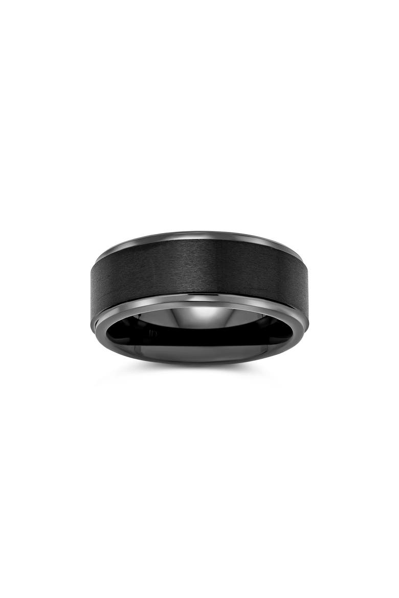 Men's Black Matte Titanium Band Ring, Alternate, color, BLACK