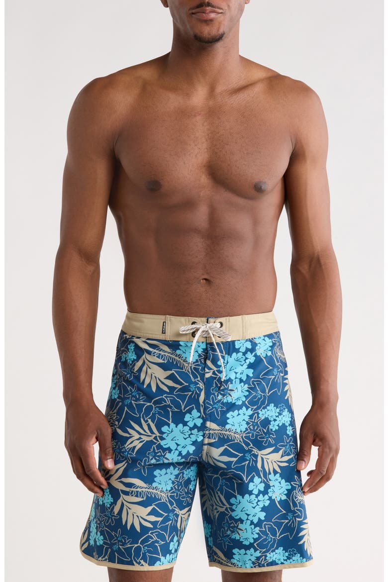 Jetty Bloom 19 Board Shorts, Main, color, DARK DENIM
