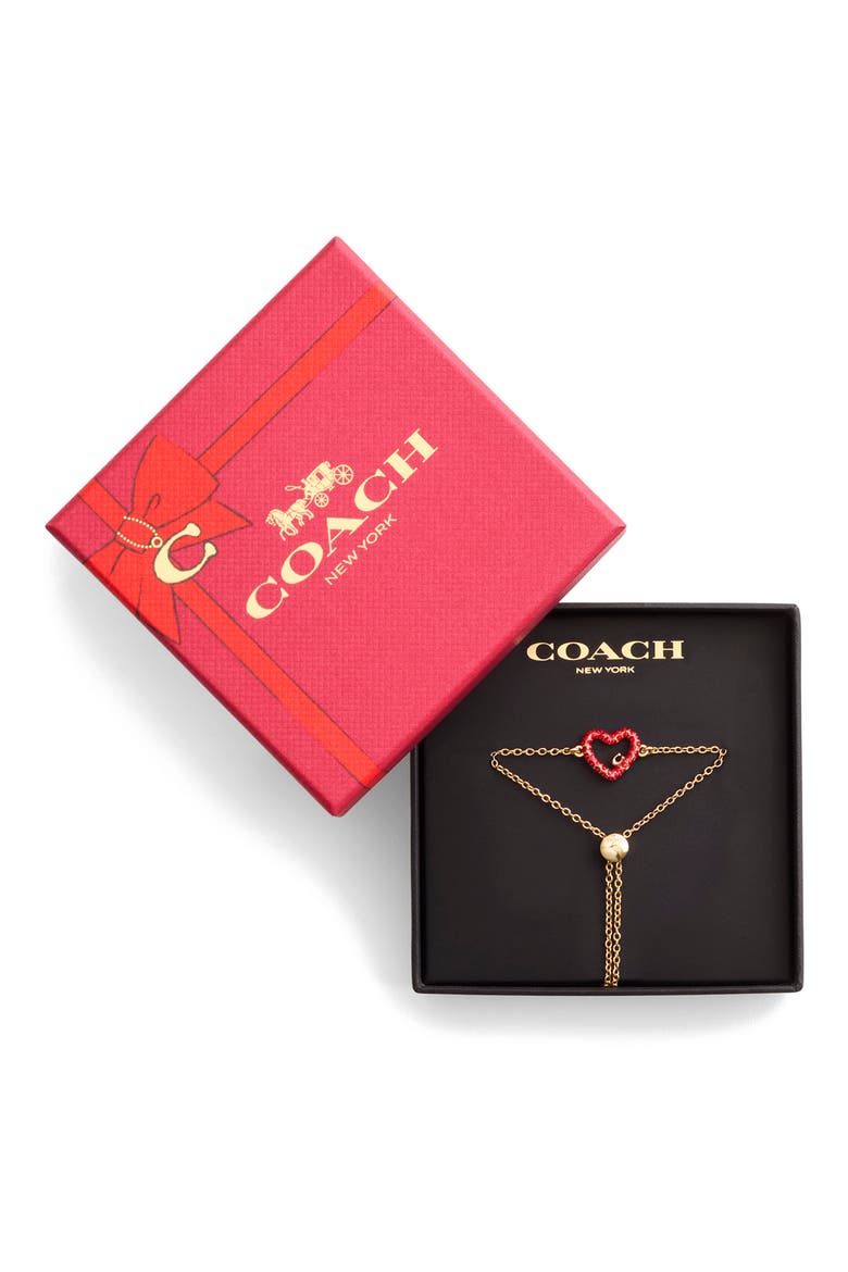 Pavé Heart Pendant Slider Bracelet, Alternate, color, RED/ GOLD