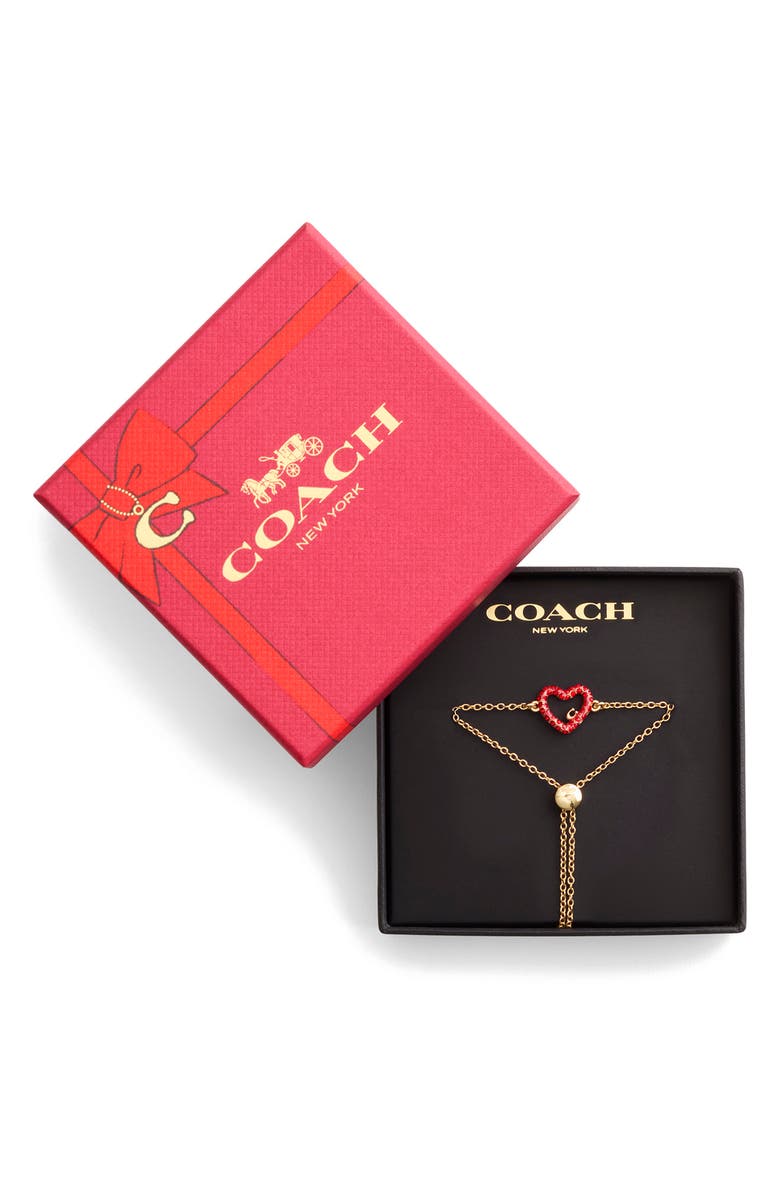 COACH Pavé Heart Pendant Slider Bracelet, Alternate, color, 