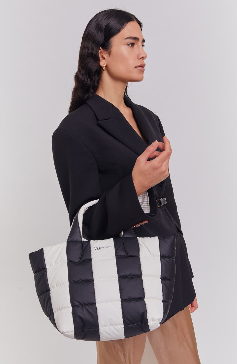 VeeCollective Small Porter Colorblock Recycled Nylon Tote, Alternate, color, Black - Marshmallow Stripes