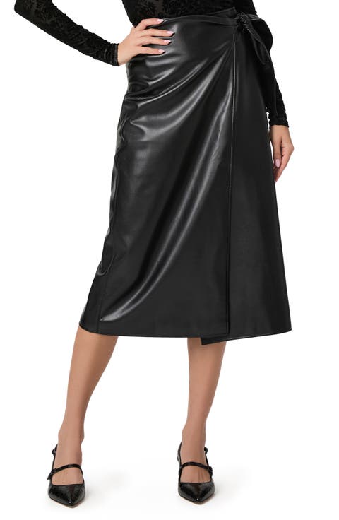 Ogden Faux Leather Wrap Skirt