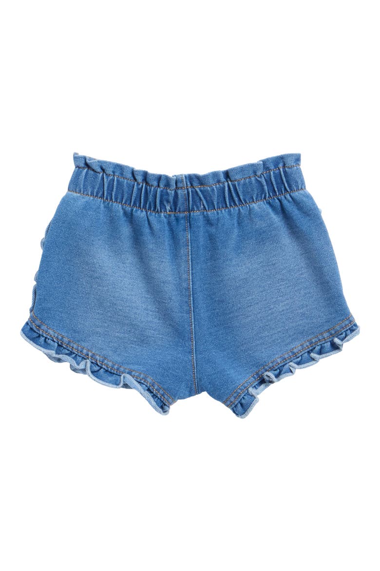 Ruffle Trim Knit Denim Shorts, Alternate, color, MEDIUM STONE