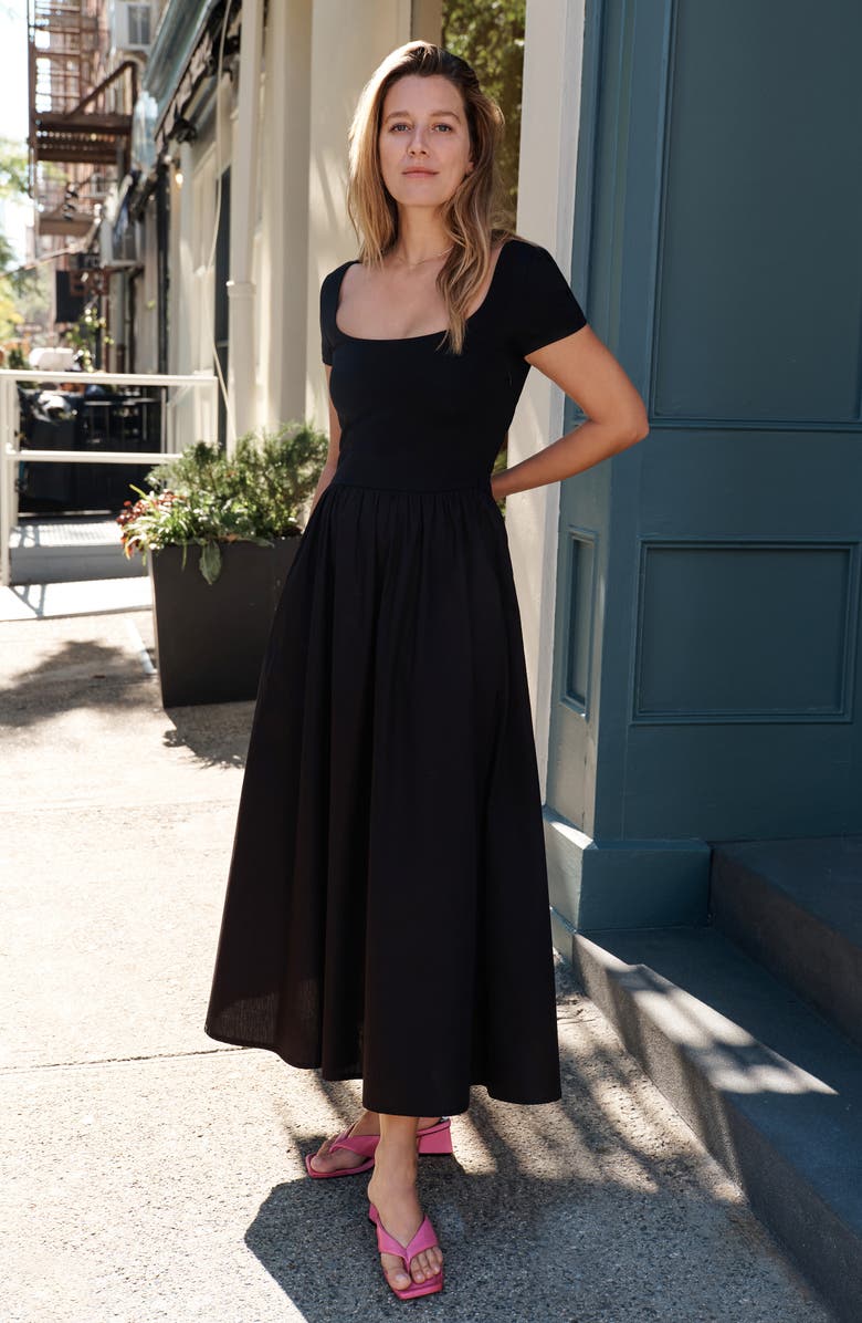 Marcella Sierra Mixed Media Midi Dress, Alternate, color, Black