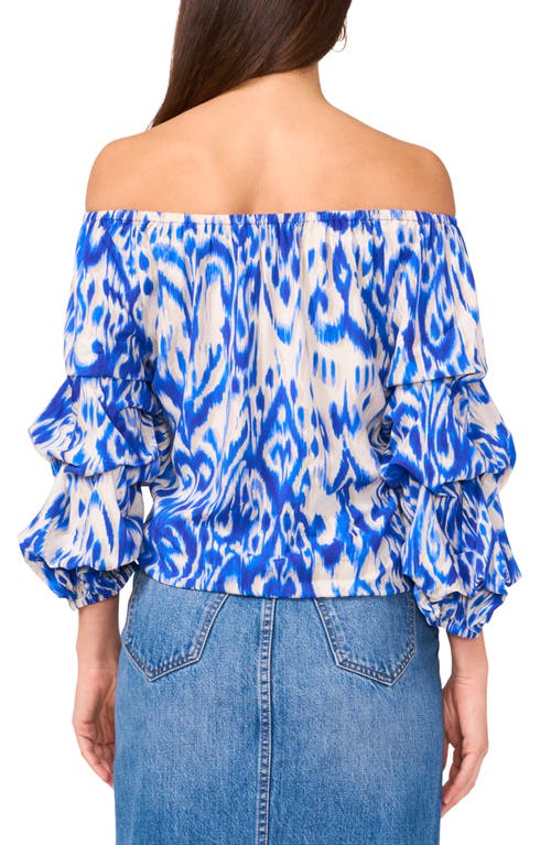 Vince Camuto Ikat Print Off The Shoulder Bubble Sleeve Top In Royal Azure