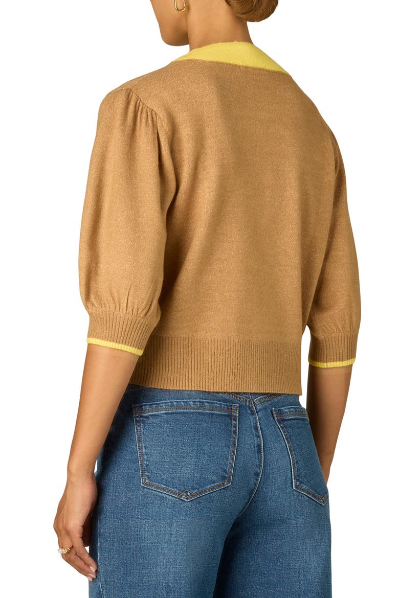 Puff Shoulder Elbow Sleeve Henley Sweater, Alternate, color, GOLDEN SUGAR/MERIGOLD