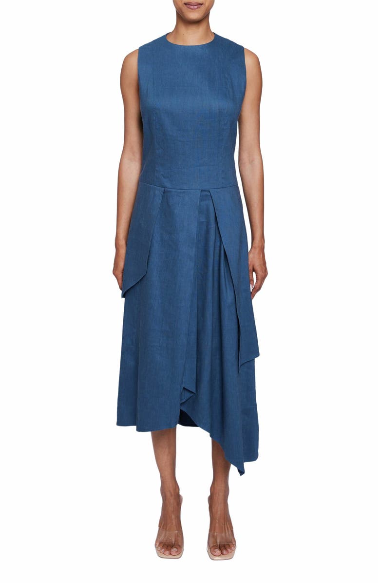 Santorelli MADDY Sleeveless Multi-Panel Asymmetric Dress in Stretch Linen Blend, Main, color, 