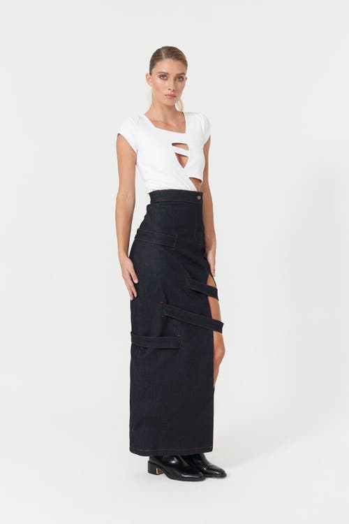 Jendue Assymetric Cut Out Tshirt Optic White In Deep Blue