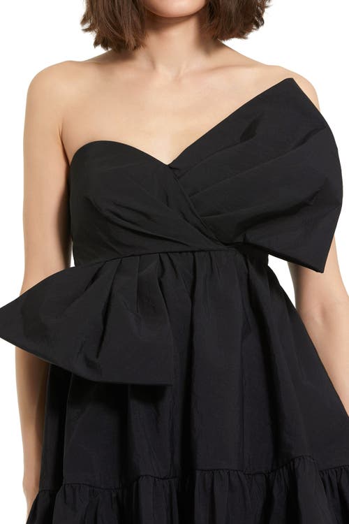 Mac Duggal Strapless Faille Twist Bow Mini Dress In Black