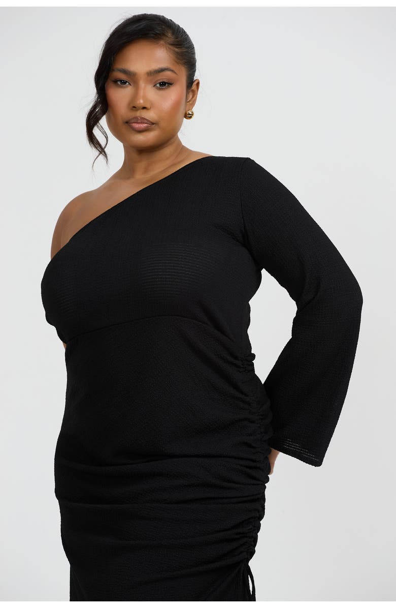 FASHION-SZN CURVE One Shoulder Flare Sleeve Maxi Dress, Alternate, color, Black