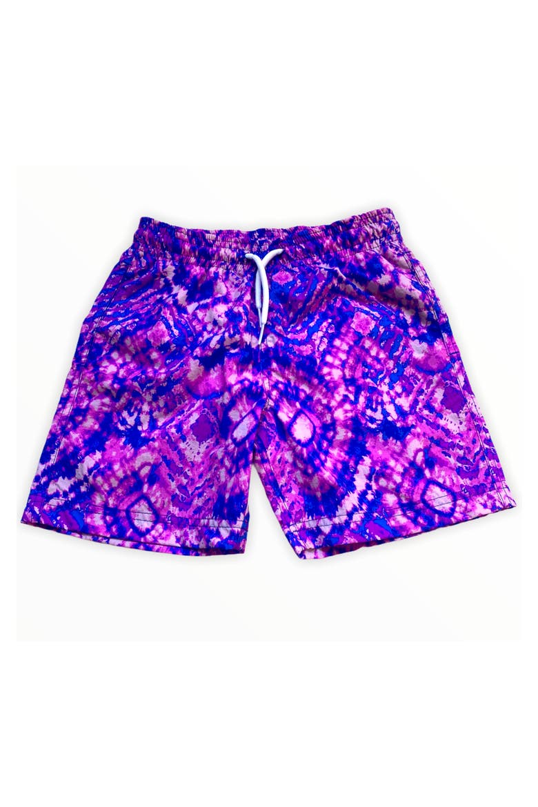 Kids' Geometric Batik Print Quick-Dry Swim Trunks, Main, color, Purple
